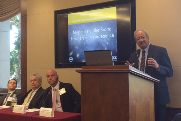 Congressman Chaka Fattah addresses the media about brain and science funding in Washington, DC.