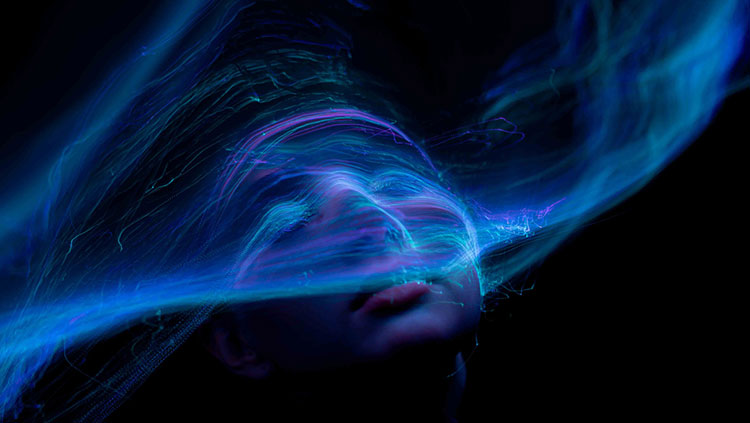Woman with blue and purple