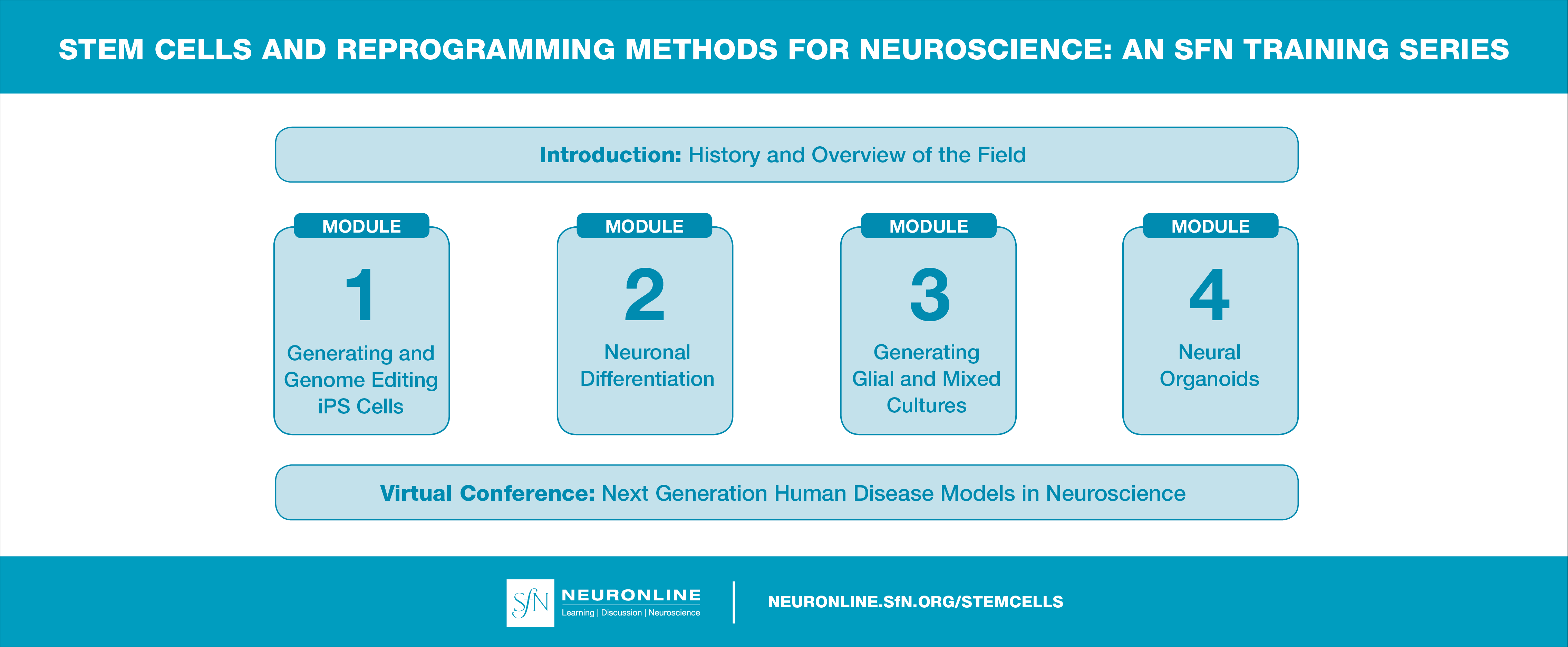 Layout of SfN's Training Series: Stem Cells and Reprogramming Methods for Neuroscience