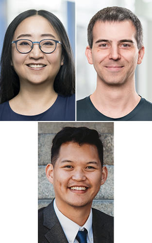 Headshots of Jennifer Li (top left), Drew Robson (top right), and Andrew Yang (bottom)