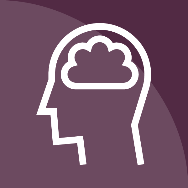 line drawing of brain inside side view of head with mauve background
