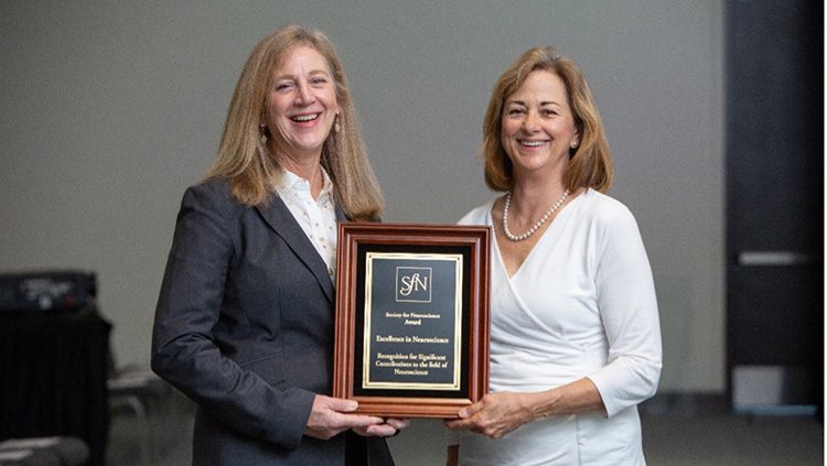 Lise Eliot, PhD (left), of the Department of Foundational Sciences & Humanities at Rosalind Franklin University of Medicine & Science was awarded the Louise Hanson Marshall Special Recognition Award in 2022.