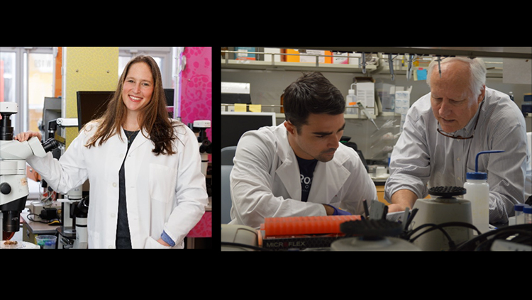 Tessa Hirschfeld-Stoler, MPhil (left), of BioBus Inc. and Randy D. Blakely, PhD (far right), of the Charles E. Schmidt College of Medicine and the Stiles-Nicholson Brain Institute at Florida Atlantic University were both awarded the Science Educator Award in 2022.