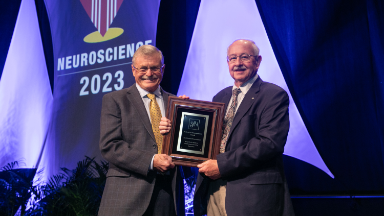 Michael Stryker, PhD (right) of the University of California, San Francisco was awarded the Ralph W. Gerard Prize in Neuroscience in 2023.