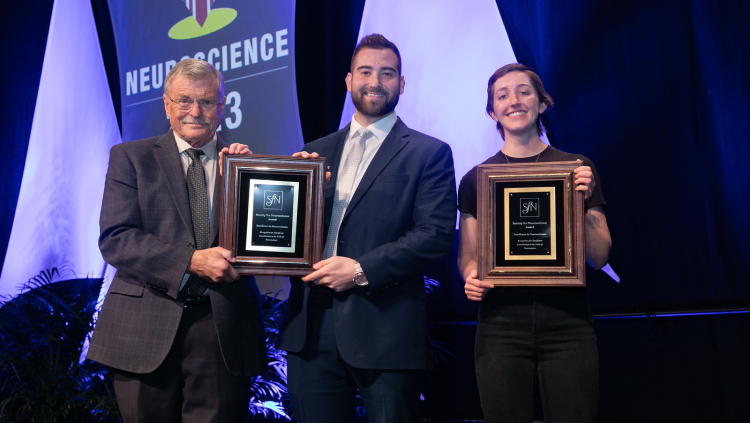 Benjamin Rein, PhD (center), of Stanford University and Erin Purvis (right) of the University of Pennsylvania were awarded the Next Generation Award in 2023.