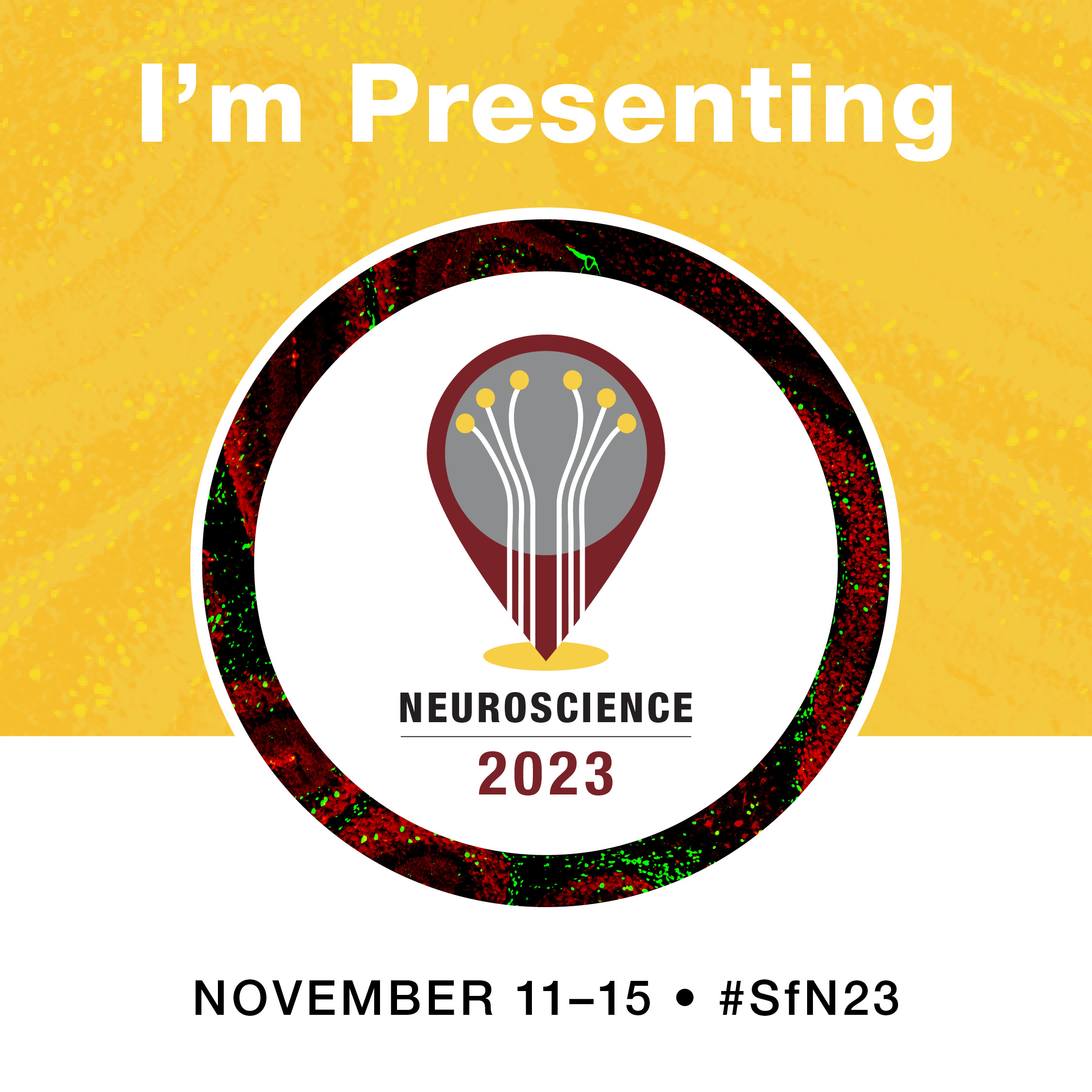 Image that says "I'm Presenting" with the Neuroscience 2023 logo.