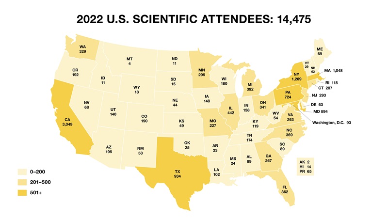 Visualization of U.S. scientific attendees at Neuroscience 2022