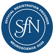 Blue circular graphic with the words SfN Official Registration Provider Neuroscience 2026