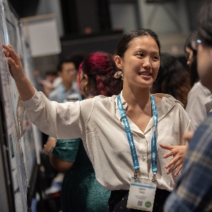Annual meeting attendees talking to each other