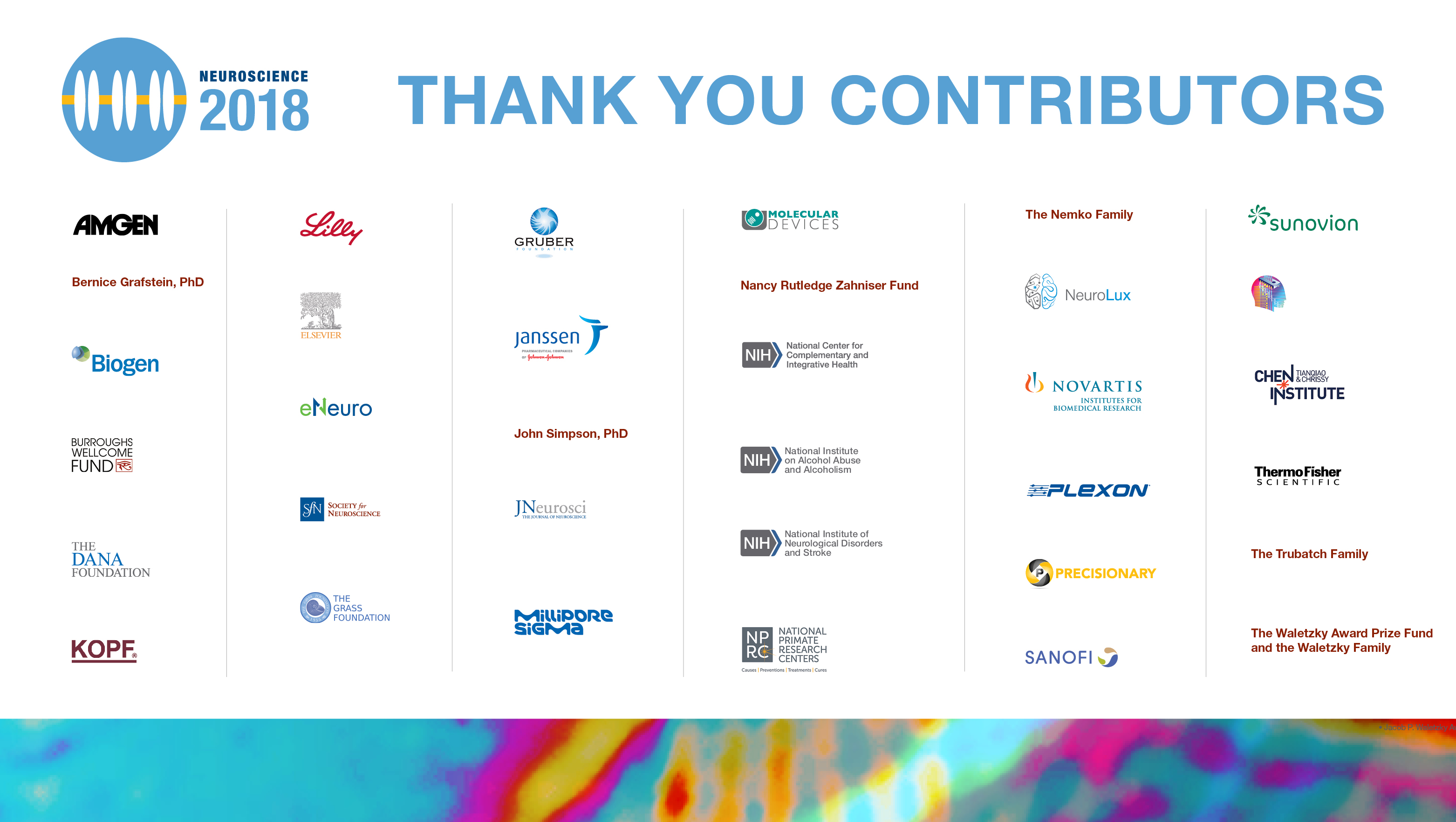The Neuroscience 2018 contributor logos.