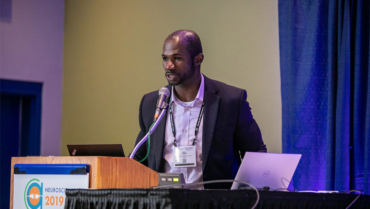 A. Bolu Ajiboye of BrainGate2 presenting at the Navigating Team Science workshop