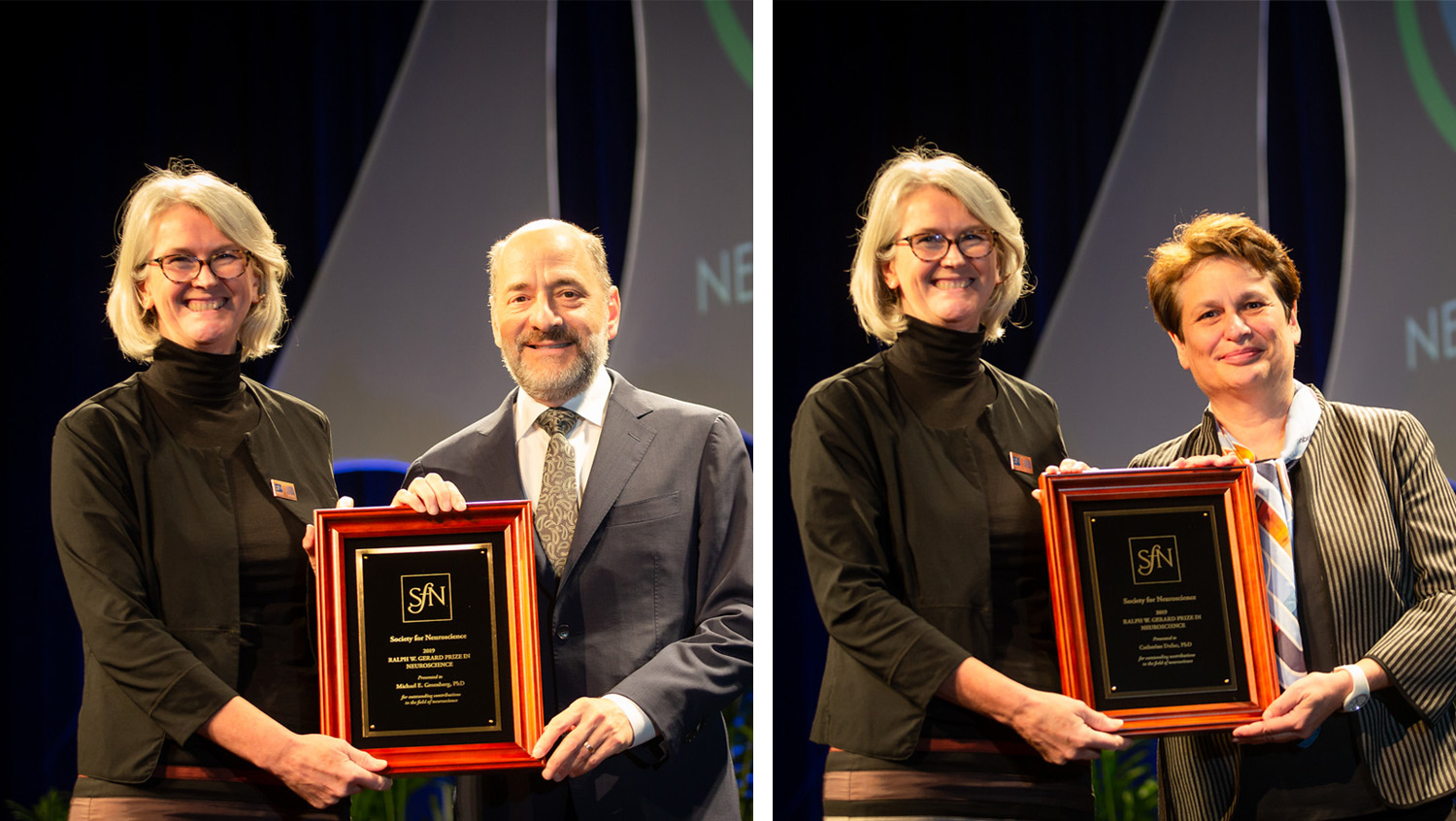 Michael E. Greenberg, PhD (left), of Harvard Medical School, and Catherine Dulac, PhD (right), of Harvard University are honored with the Ralph W. Gerard Prize in Neuroscience.