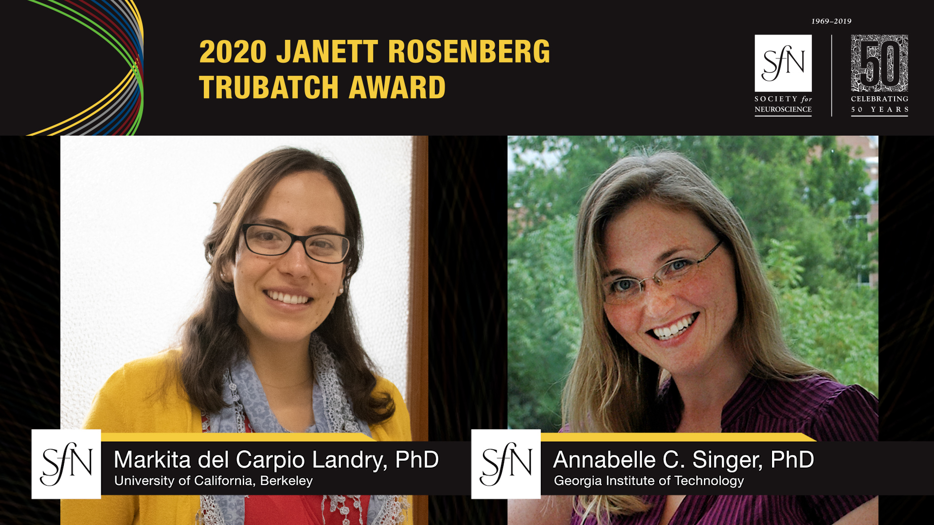 2020 Janett Rosenberg Trubatch Award winners graphic, images of Markita del Carpio Landry, PhD University of California, Berkeley and Annabelle C. Singer, PhD Georgia Institute of Technology